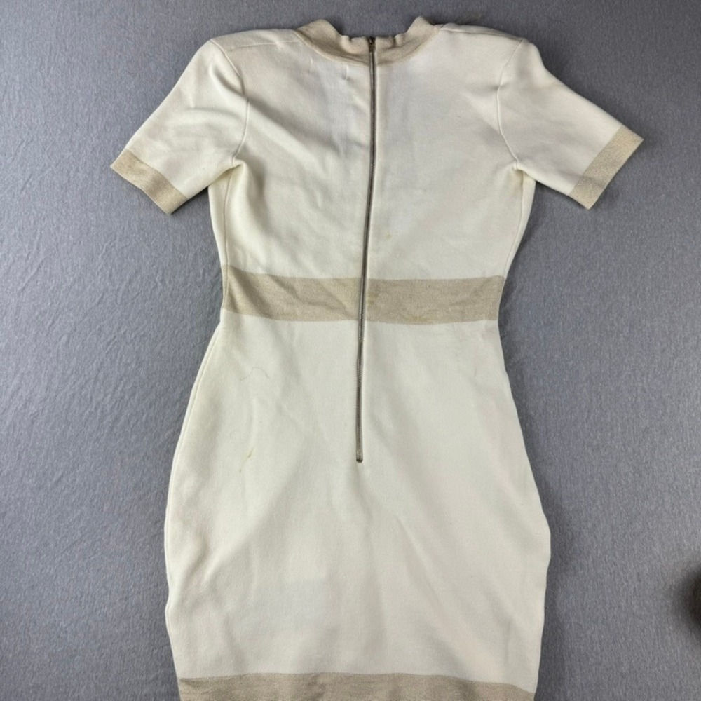 Bandage Mini Dress Women S White Gold Good Lion Button V-Neck Short Slv - Picture 12 of 16